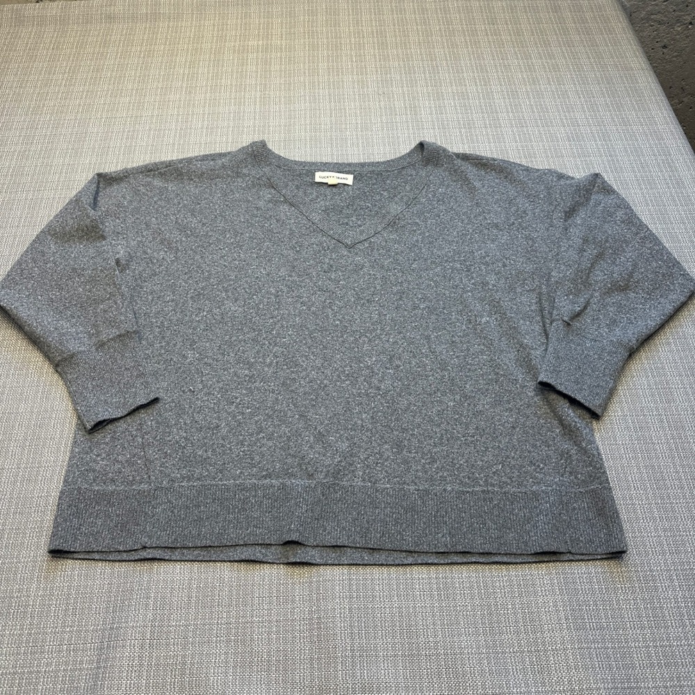 Lucky Brand Gray V Neck Sweater Mens XL Pullover Classic Preppy Comfort‎